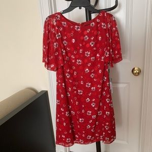 Red Floral Butterfly Sleeve Dress